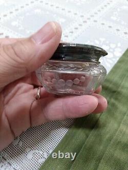 Antique Edwardian Dresser Jar Sterling Silver Etched Glass William Kerr 1900's