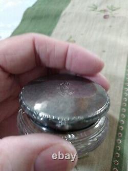 Antique Edwardian Dresser Jar Sterling Silver Etched Glass William Kerr 1900's