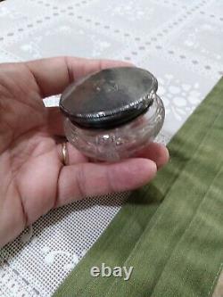 Antique Edwardian Dresser Jar Sterling Silver Etched Glass William Kerr 1900's