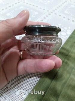 Antique Edwardian Dresser Jar Sterling Silver Etched Glass William Kerr 1900's