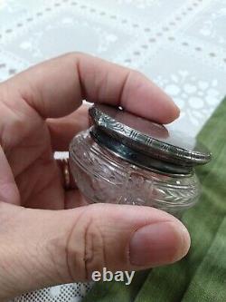Antique Edwardian Dresser Jar Sterling Silver Etched Glass William Kerr 1900's
