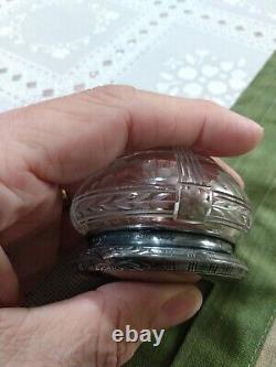 Antique Edwardian Dresser Jar Sterling Silver Etched Glass William Kerr 1900's