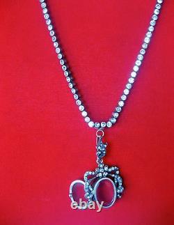 Antique Edwardian Sterling Silver 17-Inch Paste Necklace With Matching Locket