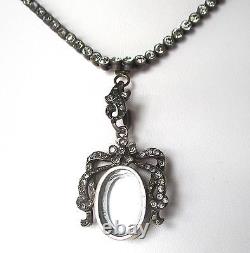 Antique Edwardian Sterling Silver 17-Inch Paste Necklace With Matching Locket