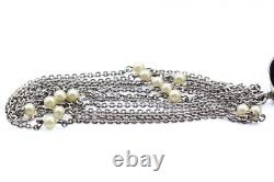 Antique Edwardian Sterling Silver Czech Blue Glass Festoon Lariat Necklace