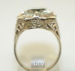 Antique Edwardian Sterling Silver Filigree Faux Aquamarine Ring Size 2.5