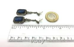Antique Edwardian Sterling Silver Marcasite Zodiac Intaglio Glass Earrings
