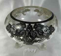 Antique Elegant Sterling Silver Inlay Glass Candy Bowl