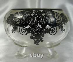 Antique Elegant Sterling Silver Inlay Glass Candy Bowl