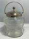 Antique England Sterling Silver & Cut Glass Biscuit Barrel Jar From 1905