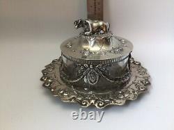 Antique English Butter Dish withCow Finial, Martin & Hall Sterling & Glass, 7