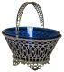 Antique English Reticulated Sterling Silver Basket Compote & Cobalt Blue Glass