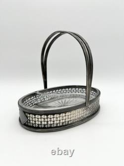Antique English Silver Glass Candy Dish Edwardian Victorian Decor