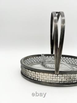 Antique English Silver Glass Candy Dish Edwardian Victorian Decor
