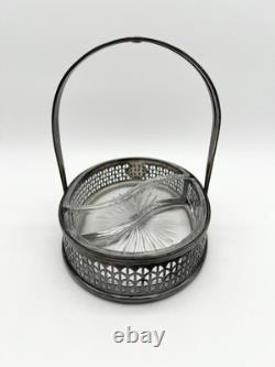 Antique English Silver Glass Candy Dish Edwardian Victorian Decor