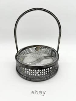 Antique English Silver Glass Candy Dish Edwardian Victorian Decor