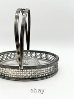 Antique English Silver Glass Candy Dish Edwardian Victorian Decor