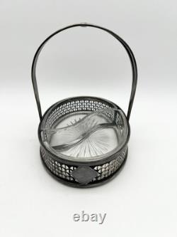 Antique English Silver Glass Candy Dish Edwardian Victorian Decor