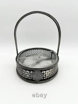Antique English Silver Glass Candy Dish Edwardian Victorian Decor