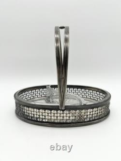Antique English Silver Glass Candy Dish Edwardian Victorian Decor
