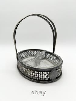 Antique English Silver Glass Candy Dish Edwardian Victorian Decor