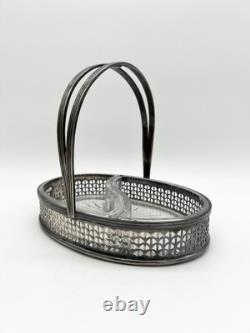 Antique English Silver Glass Candy Dish Edwardian Victorian Decor