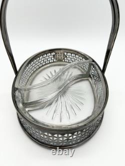 Antique English Silver Glass Candy Dish Edwardian Victorian Decor
