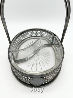 Antique English Silver Glass Candy Dish Edwardian Victorian Decor