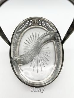 Antique English Silver Glass Candy Dish Edwardian Victorian Decor