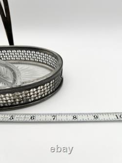 Antique English Silver Glass Candy Dish Edwardian Victorian Decor