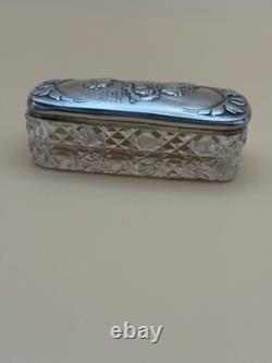 Antique English Sterling Silver Cut Glass Dresser Box Birmingham Repousse