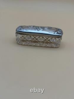 Antique English Sterling Silver Cut Glass Dresser Box Birmingham Repousse