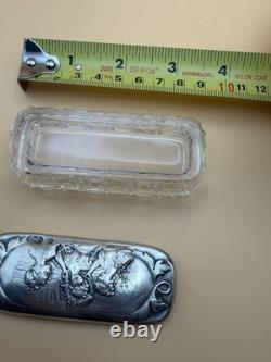 Antique English Sterling Silver Cut Glass Dresser Box Birmingham Repousse