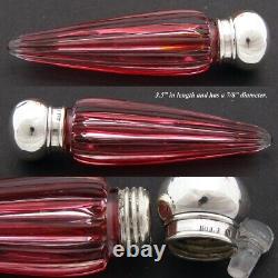 Antique English Sterling Silver & Cut Ruby to Clear Glass Scent, Perfume Bottle