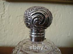 Antique English Sterling Silver Repousse 1894 Cut Glass Perfume Bottle