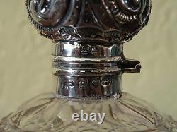 Antique English Sterling Silver Repousse 1894 Cut Glass Perfume Bottle