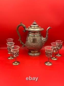 Antique English Sterling Silver Teapot With Extra Set Of Glass
