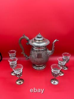 Antique English Sterling Silver Teapot With Extra Set Of Glass