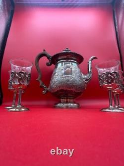 Antique English Sterling Silver Teapot With Extra Set Of Glass