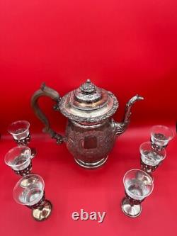 Antique English Sterling Silver Teapot With Extra Set Of Glass
