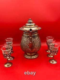 Antique English Sterling Silver Teapot With Extra Set Of Glass