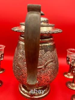 Antique English Sterling Silver Teapot With Extra Set Of Glass