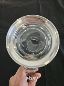 Antique Etched Glass Pitcher with Sterling Silver Base Floral Design