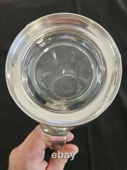 Antique Etched Glass Pitcher with Sterling Silver Base Floral Design