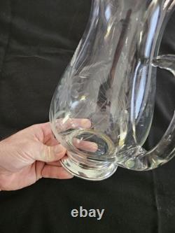 Antique Etched Glass Pitcher with Sterling Silver Base Floral Design