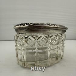 Antique F&B Sterling Silver Heart Vanity Jar Cut Glass 703 Pat'd Monogram ABW
