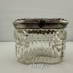 Antique F&B Sterling Silver Heart Vanity Jar Cut Glass 703 Pat'd Monogram ABW