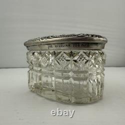 Antique F&B Sterling Silver Heart Vanity Jar Cut Glass 703 Pat'd Monogram ABW