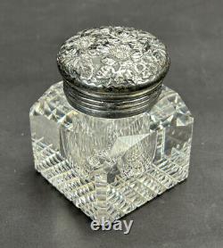 Antique Fancy Sterling Silver & Glass Inkwell Hallmarked