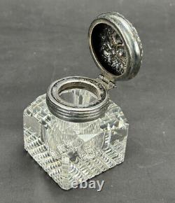 Antique Fancy Sterling Silver & Glass Inkwell Hallmarked